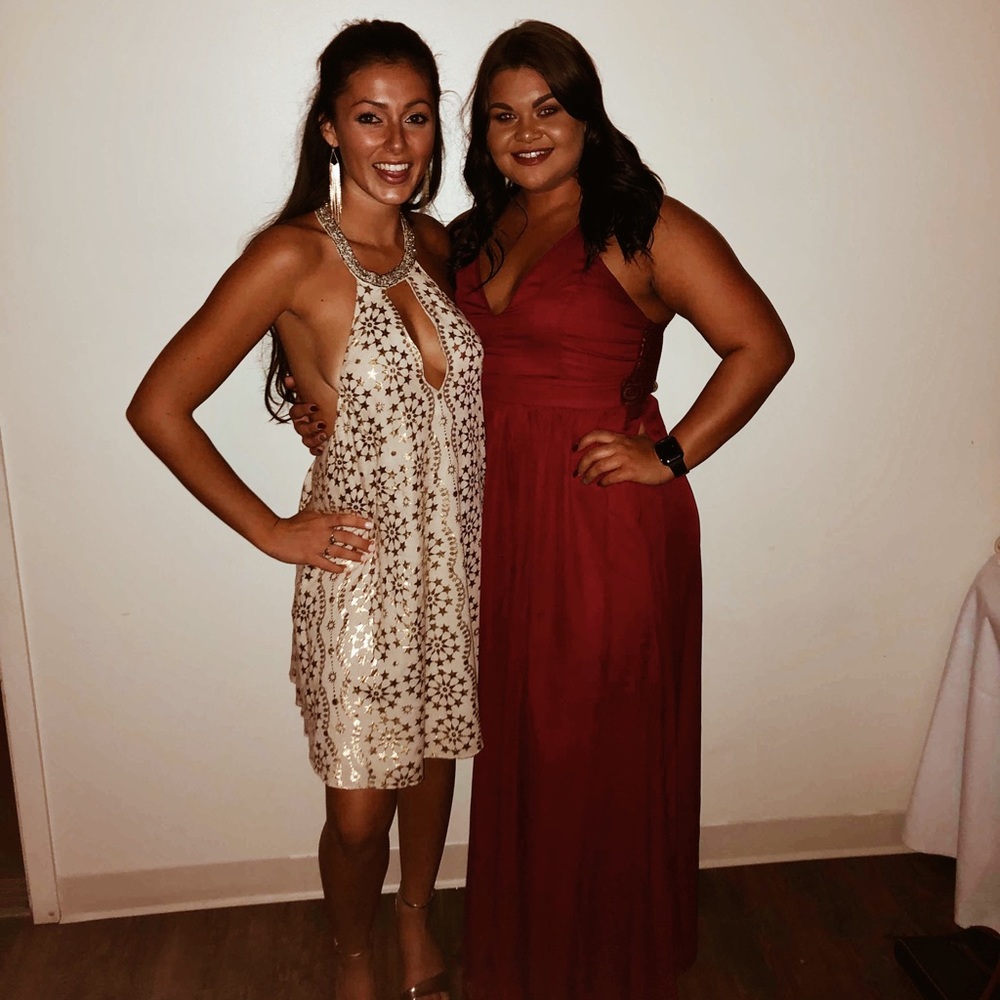 High Neck cream and gold mini dress